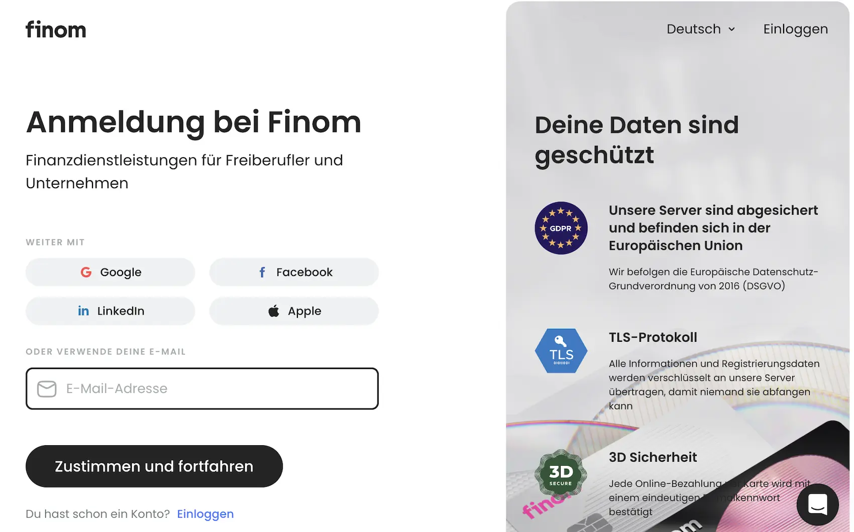 Screenshot: Finom Kontoeroeffnung