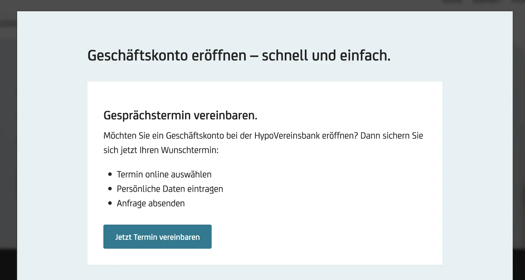 Screenshot: HVB Geschaeftskonto anfragen