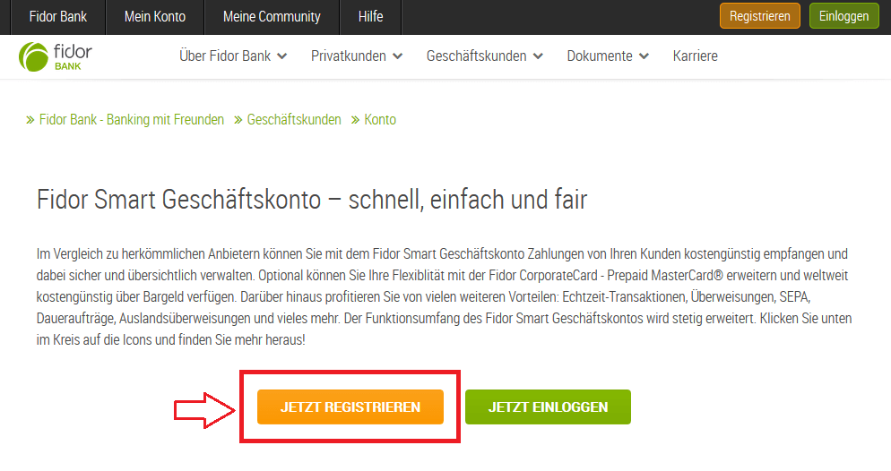Fidor Geschäftskonto Kontoeröffnung